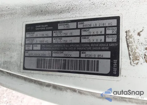 1990 Dodge Dakota Sport from USA, damaged, VIN 1B7FL69X3LS606132